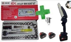 Mini Motosierra Eléctrica 48V con 2 Baterías – Potencia Industrial en Formato Portátil