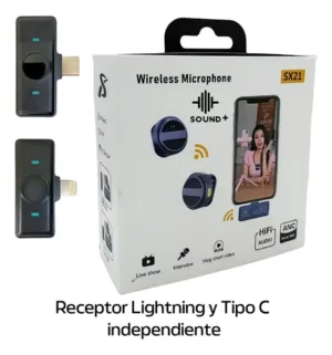 Micrófono Doble Inalámbrico SX21 con Cancelación de Ruido y Estuche de Carga